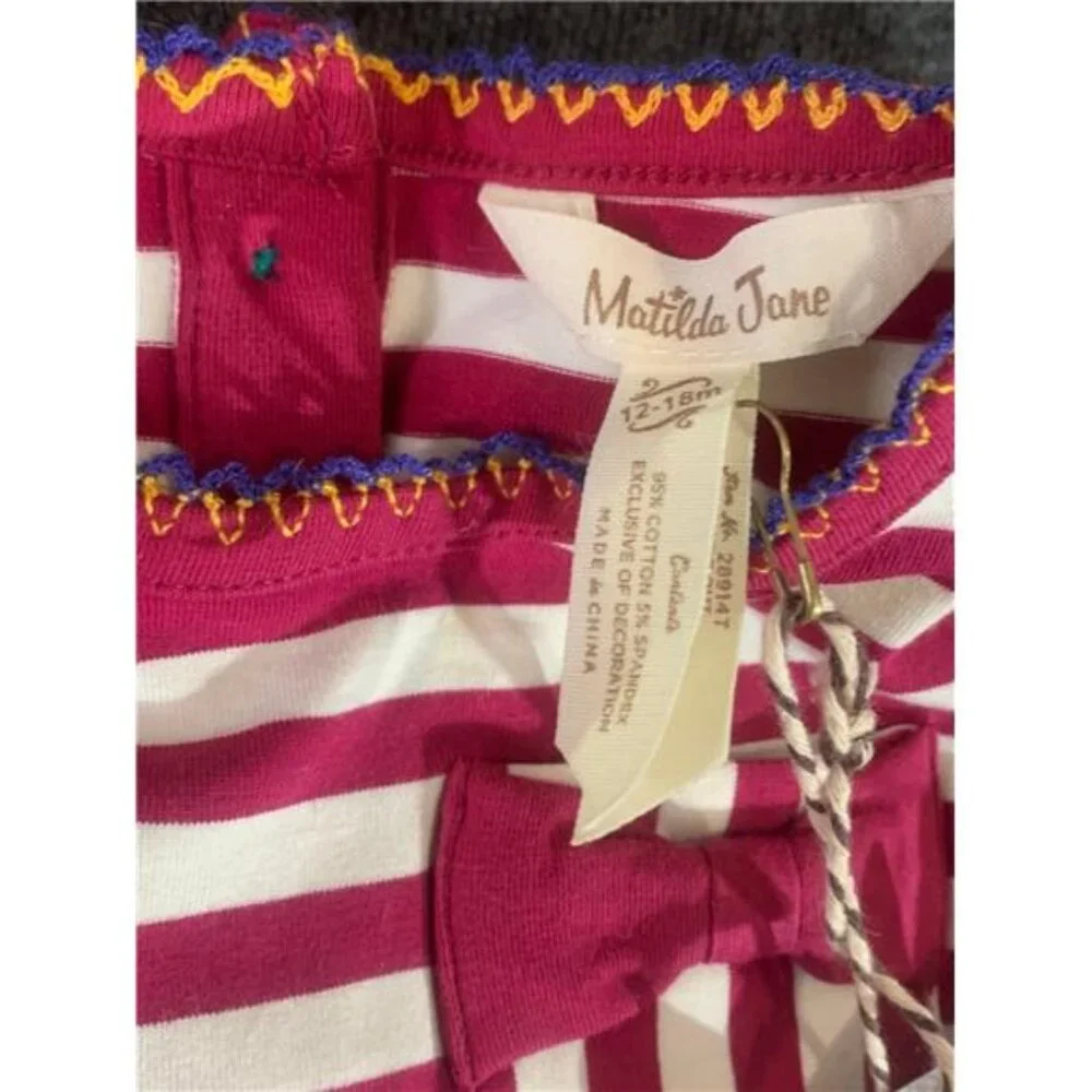 Matilda Jane Striped Long Sleeve‎ Shirt Bow Pocket Girls 12 18 Months